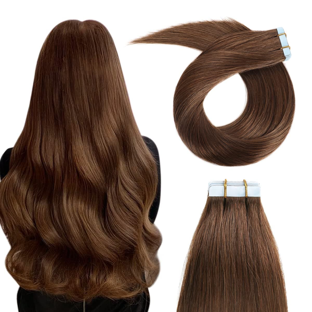 YILITE Tape in Human Hair Extensions #4 Medium Brown，22 inches 20pcs 50g Straight Tape in Hair Extensions Human Hair， Seamless Skin Weft #4 Medium Brown Tape in Hair Extensions Remy Human Hair（22inch #4 Medium Brown）