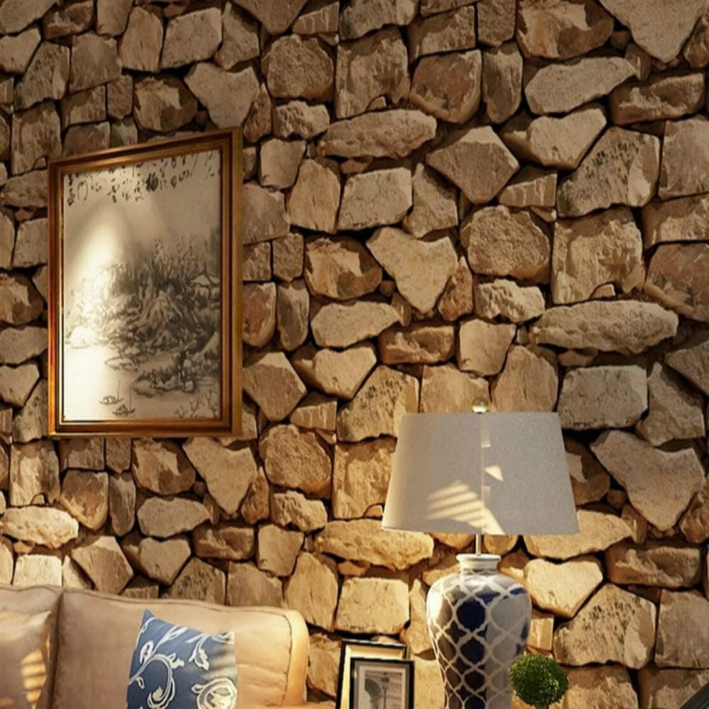 Rock Wallpaper-Stone Peel and Stick Wallpaper -Contact Paper-Easily Removable Paper-Stacked Brick 3D Stone Wallpaper roll Grey Brick Wallpaper Wall Background for Living Room Vinyl Wallpar(57803)
