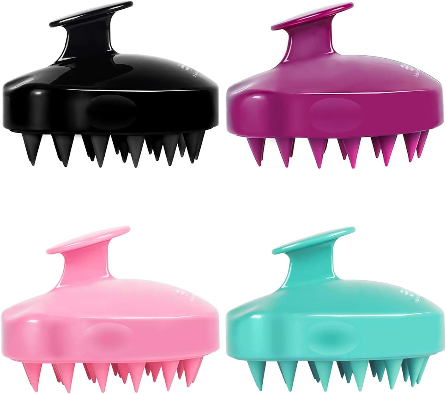 HEETA 4-Pack Hair Scalp Massager Shampoo Brush, Upgraded Wet and Dry Hair Scalp Brush with Soft Silicone (All Black/Purple/Green/Pink)