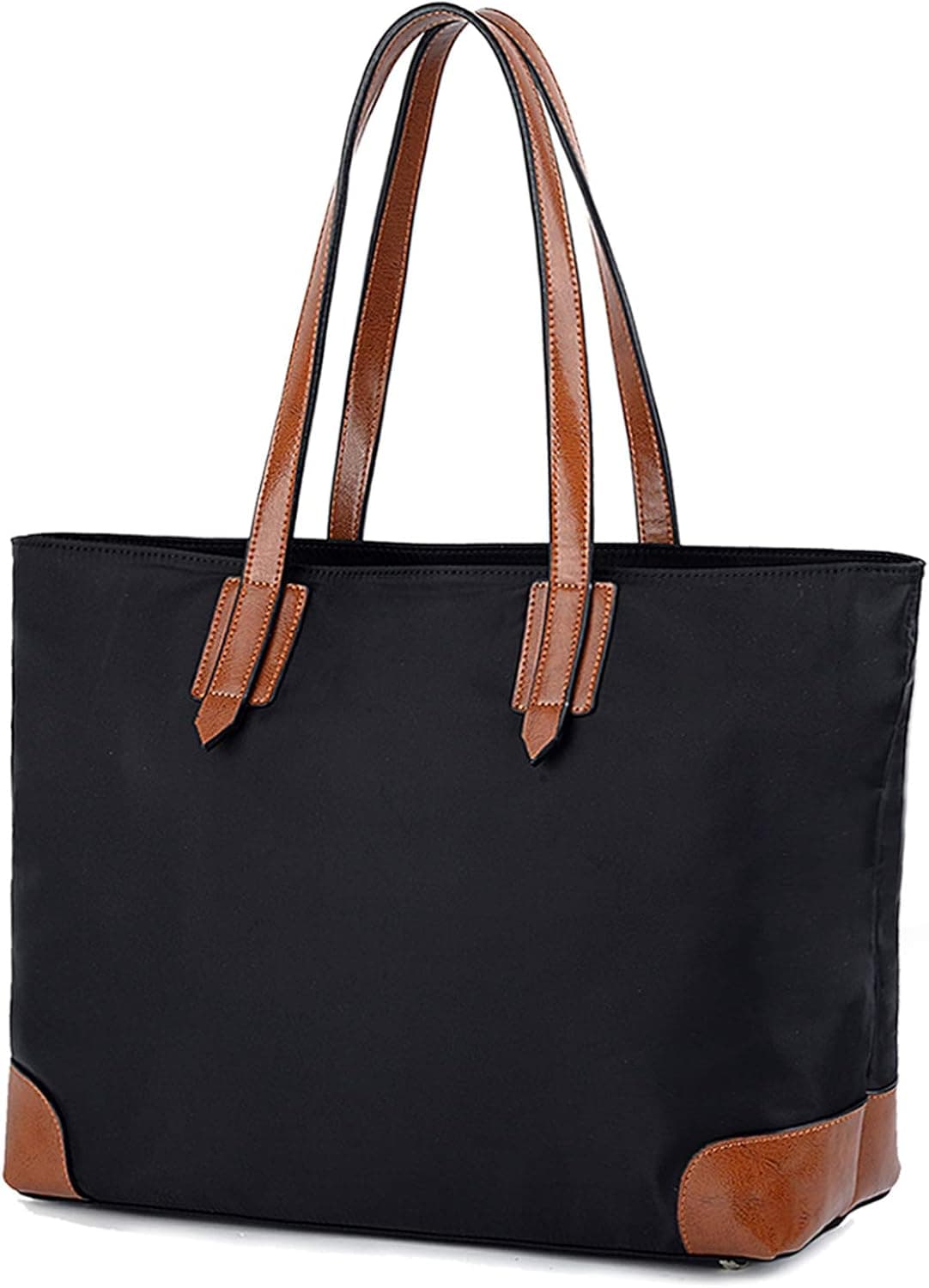YALUXE Women's Stylish Leather Oxford Nylon Large Tote Bag Set with Wrist Purse Travel Shoulder Bag