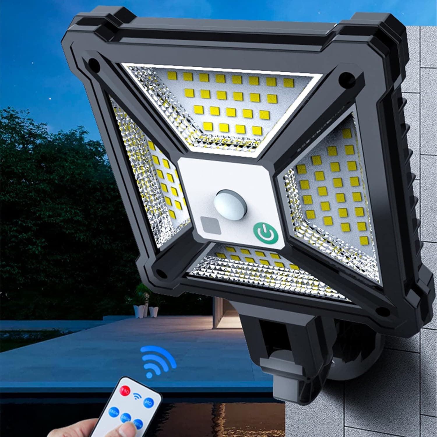 Bzdzmqm Solar Outdoor Lights, Ultra-Bright with Remote Control, Motion Sensor Solar Powered Lights IP65 Waterproof, 88 LED/3 Modes, Wall Security Lights for Fence Yard Garden Patio Door