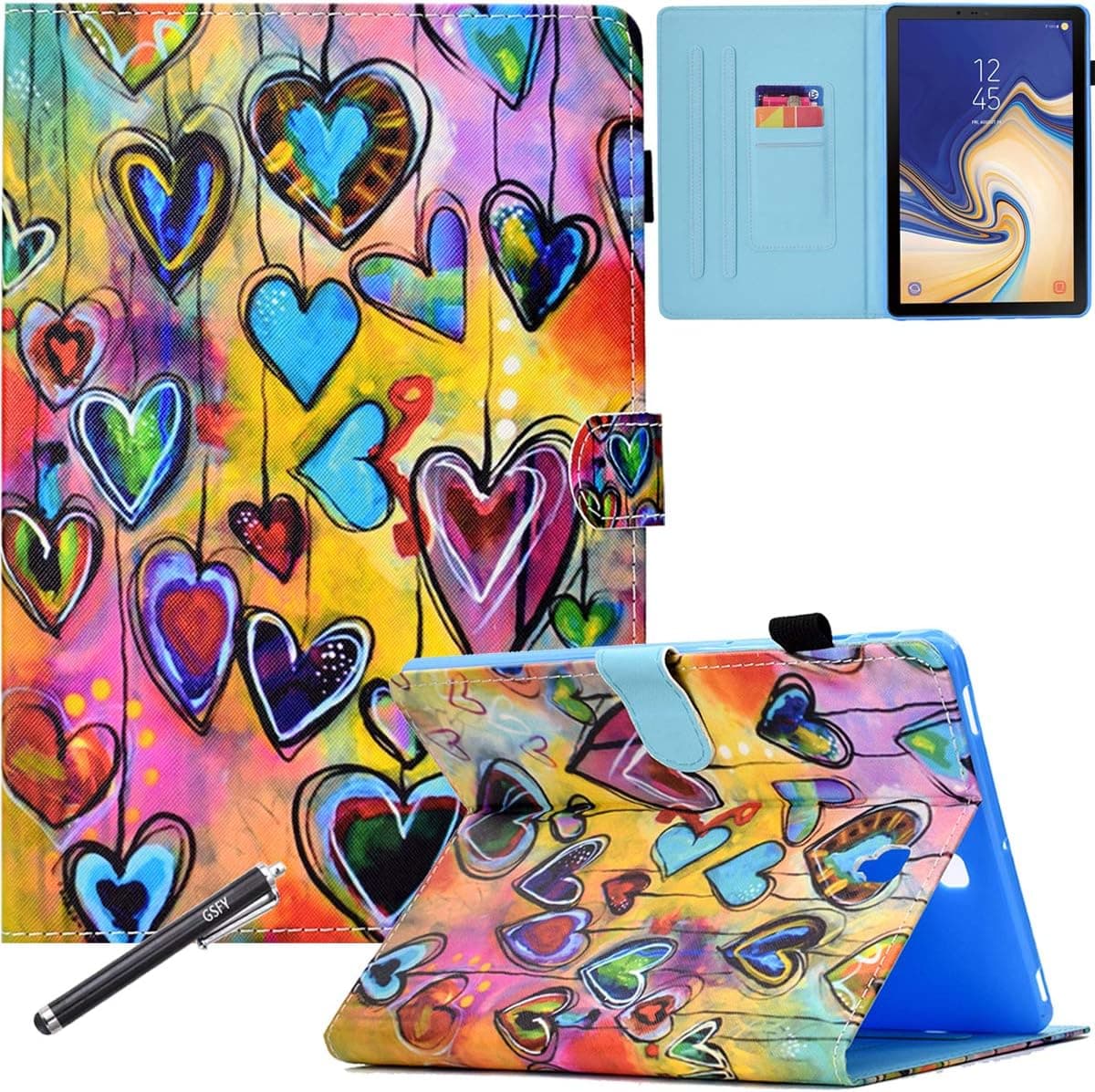 Galaxy Tab S4 10.5 Case with Pencil Holder, Newshine Premium Leather Anti-Slip Stand Cover Auto Sleep/Wake for Samsung Galaxy Tab S4 10.5 Inch Tablet 2018 (SM-T830/T835/T837), Blue Heart