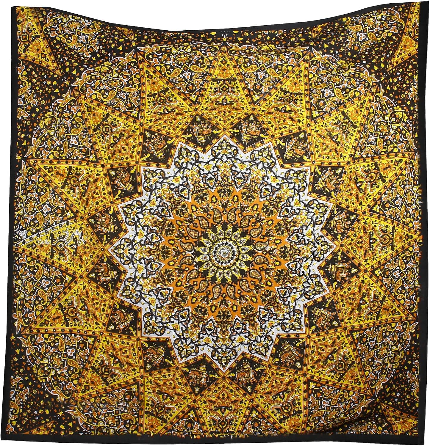 Bless International Indian-Hippie Bohemian-Psychedelic Star-Mandala Wall-Hanging-Tapestry (Queen(84x90Inches)(215x230Cms), Yellow)