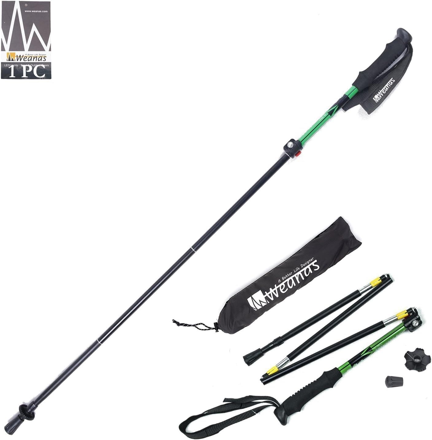 Weanas 1pc Folding Collapsible Trekking Pole Climbing Stick with EVA Foam Handle, Ultralight Adjustable Alpenstocks, for Travel Hiking Climbing Backpacking Walking (Silver&Blue)