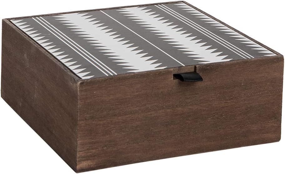 Foreside Home and Garden Tribal Pattern 8 x 6. 5 x 4. 75 inch Decorative Wood Storage Box, Brown