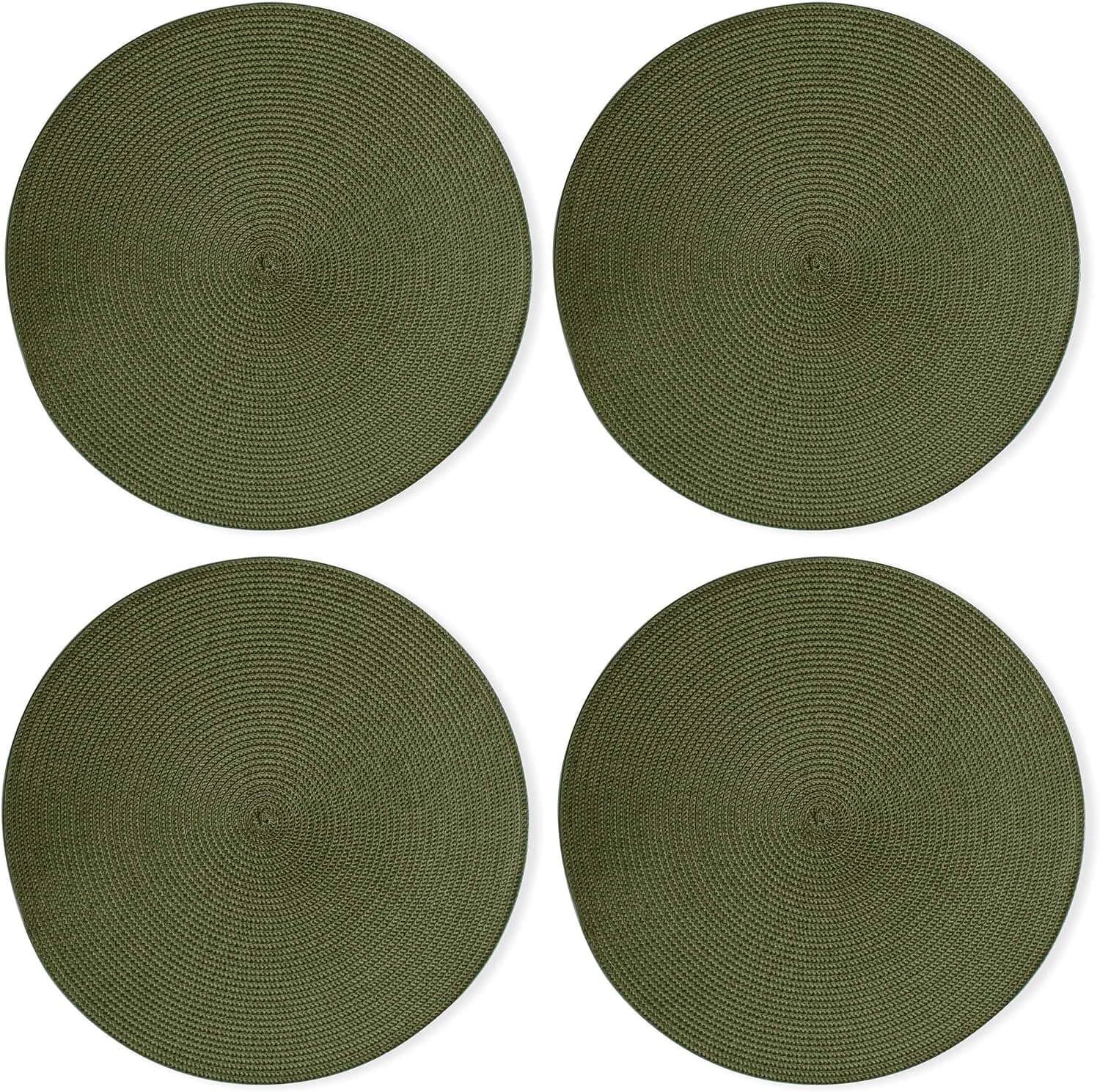 tag 555035 Round Woven Placemat, 15-Inch, Olive, Set of 4