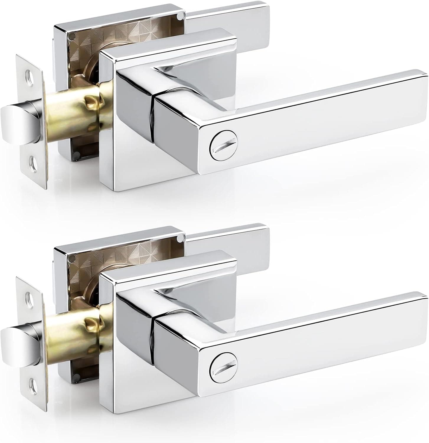 2 Pack Heavy Duty Privacy Bathroom Lever, Lock Set for Interior Door, Bedroom Door Handle, Polished Chrome Door Handle, Left or Right Handing