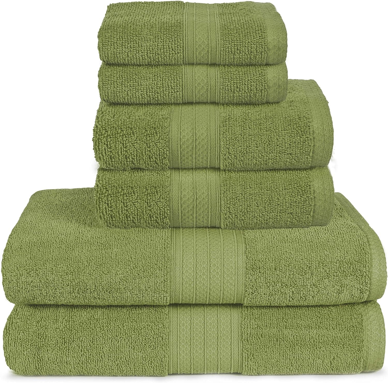 GLAMBURG 6 Piece Towel Set, 100% Combed Cotton - 2 Bath Towels, 2 Hand Towels, 2 Wash Cloths - 600 GSM Luxury Hotel Quality Ultra Soft Highly Absorbent Towel Set for Bathroom - Kiwi Green