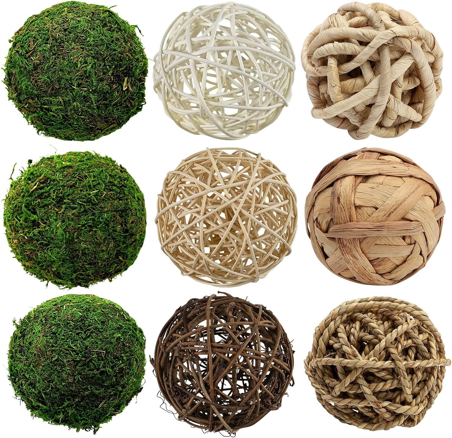 Natural Green Moss Decorative Ball, Hanging Balls with Handmade, Hanging Balls Vase Bowl Filler, Christmas Tree Garden Weddings Home Party Decor (C)