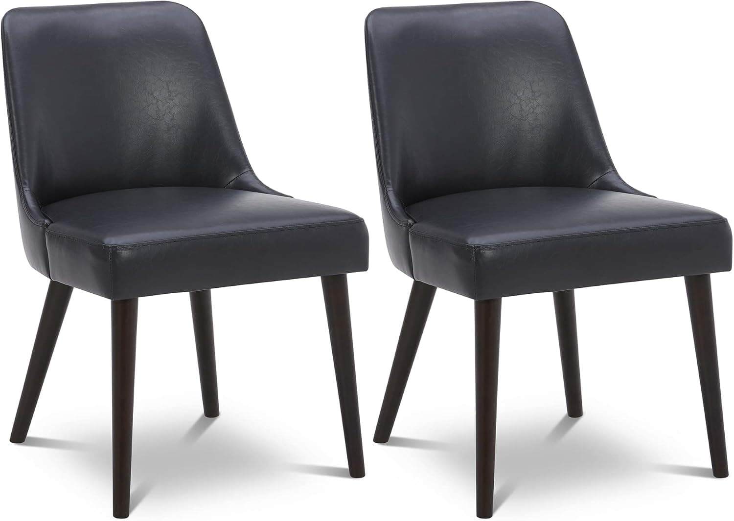 CHITA Mid-Century Modern Dining Chair, Upholstered Fabric Accent Chairs, Set of 2, Black in PU Leather