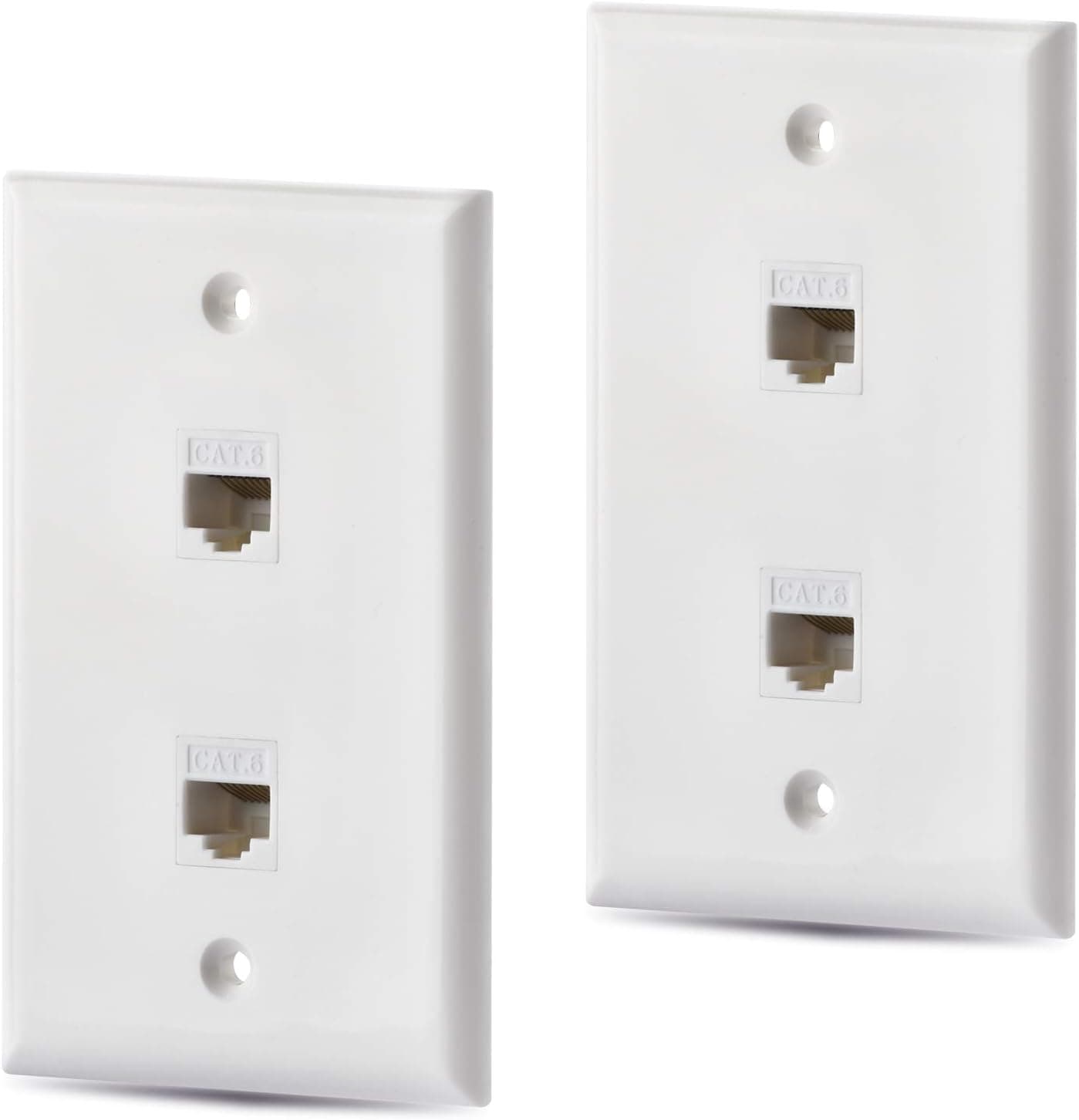 HuaHengHT cat6 Ethernet Wall Plate Outlet 2 Port RJ45 network Female to Female Keystone wall coupler Jack plate (2 Cat6 2 Packs, white)