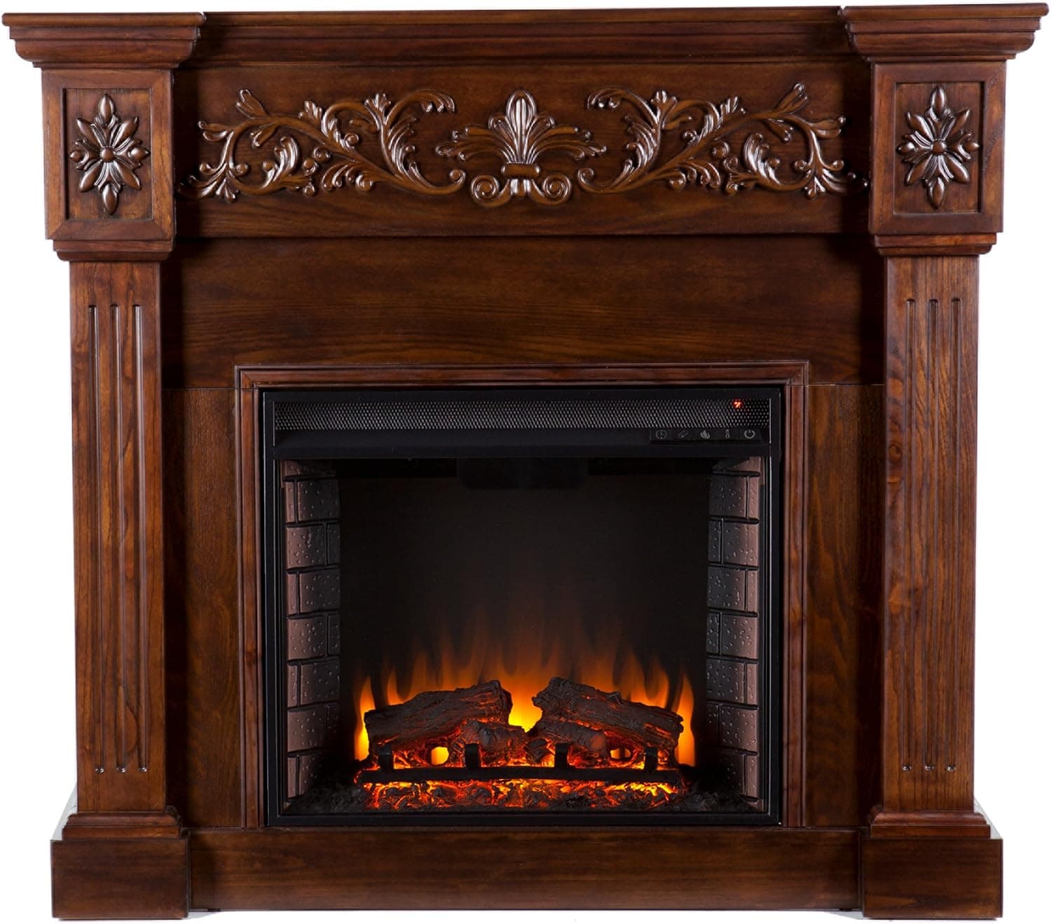 SEI Furniture Southern Enterprises Calvert Carved Electric Fireplace, Espresso Finish