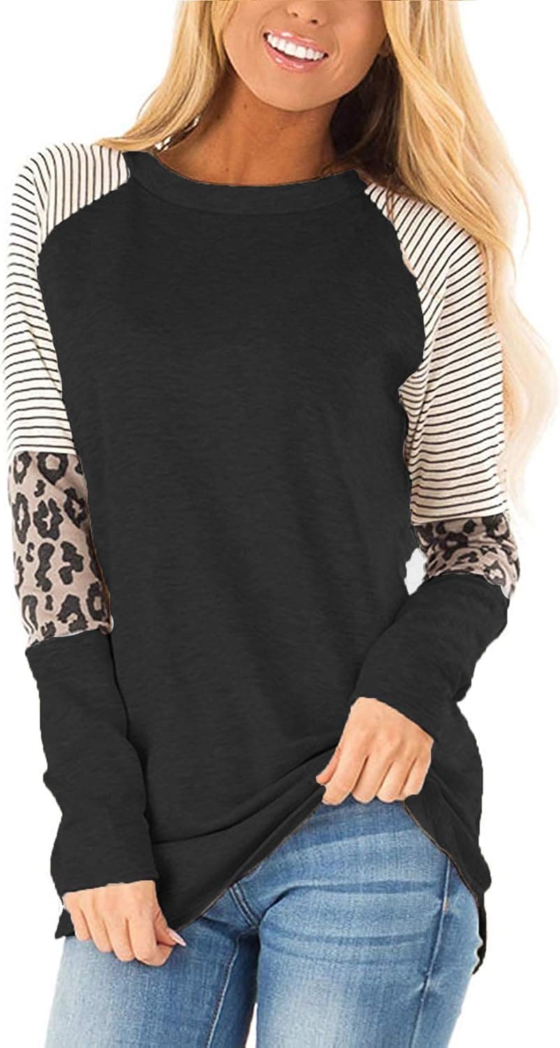 Hount Womens Casual Long Sleeve Shirts Loose Fit Leopard Print Tops Comfy Tunic Tops T-Shirts