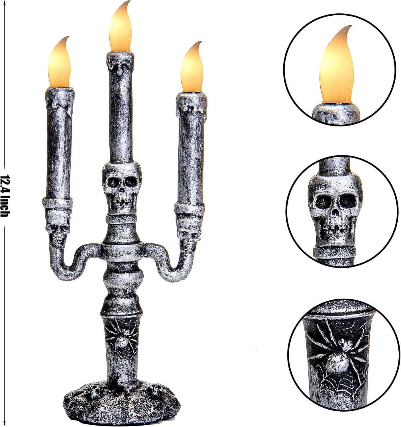 LED Halloween Ghost Head Flameless Candles，Lamp Battery Operated Table Centerpiece Halloween Decorative Candle, Lighted Candle for Halloween Party Decoration and Home Decoration Silvery