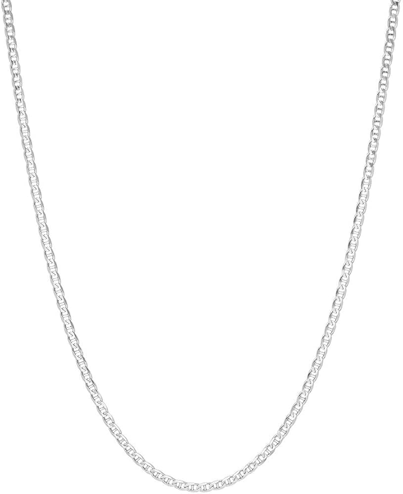 NYC Sterling Silver Chain Link Necklace – 2mm Premium 925 Sterling Silver Necklace for Women and Men – Dainty Flat Mariner Silver Chain Necklace – Ideal for Birthday, Valentine’s Day, Anniversary