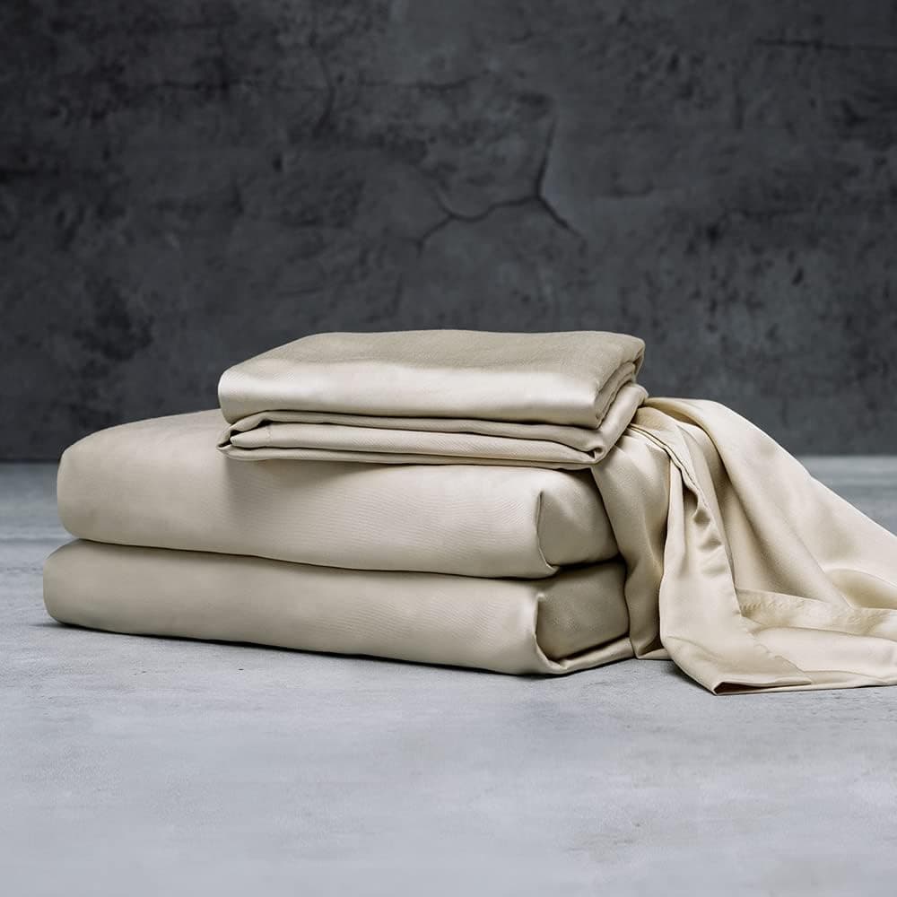 LUXOME Luxury Sheet Set | 100% Viscose from Bamboo | Queen Size - Sand | Deep Pockets | 4-Piece Set (Fitted, Flat, 2 Pillowcases)