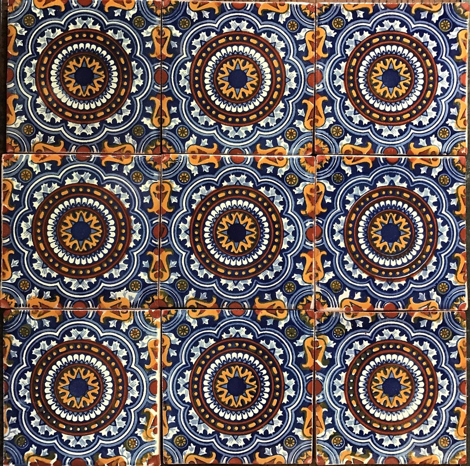 Mexican Talavera Ceramic 9 pieces 4x4 Rosario Pattern