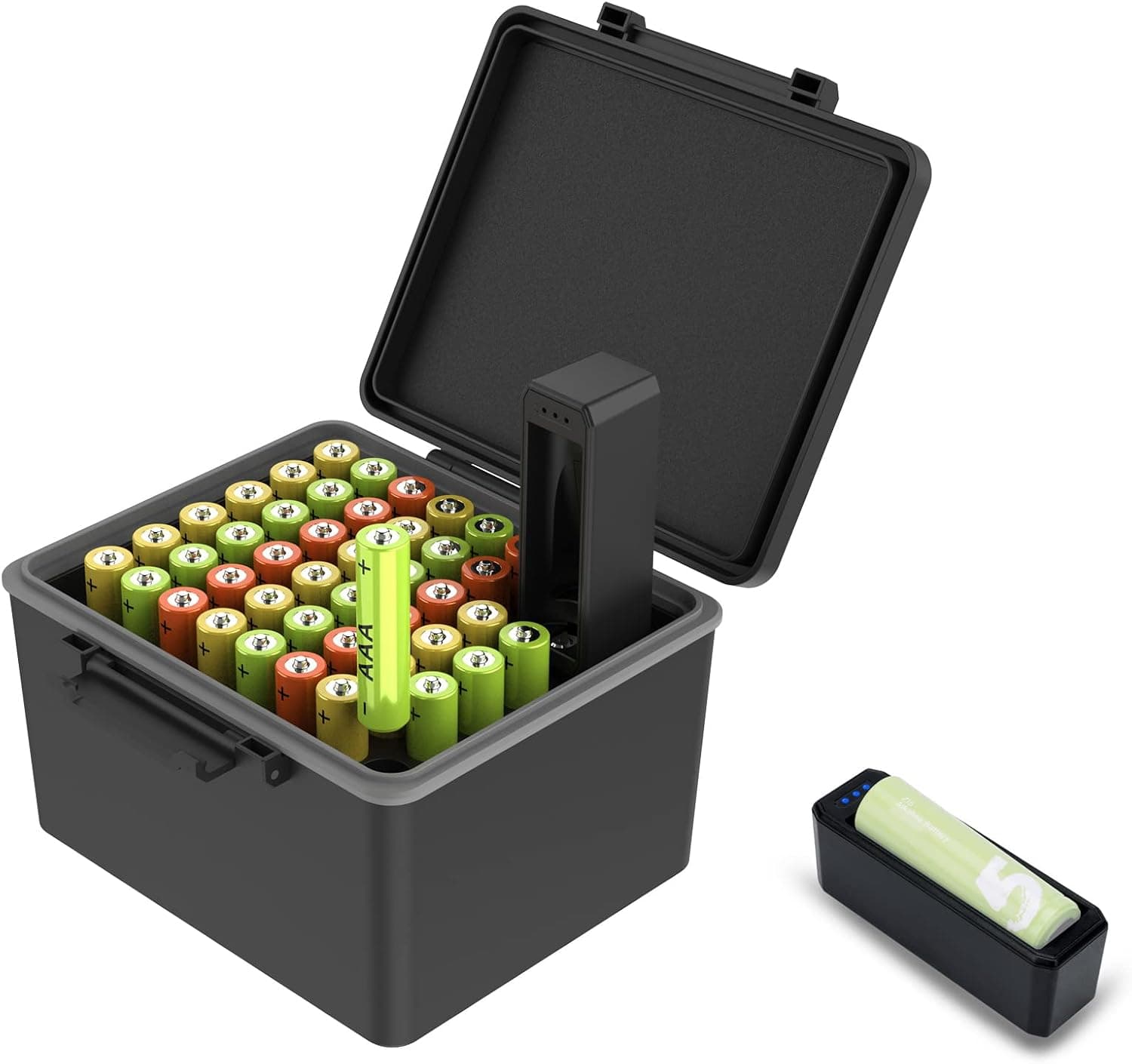 AAA Battery Hard Case with Detachable Tester Checker,44 Slots AAA Battery Case Storage Oragnizer for Household Batteries,Water-Resistant and Shockproof