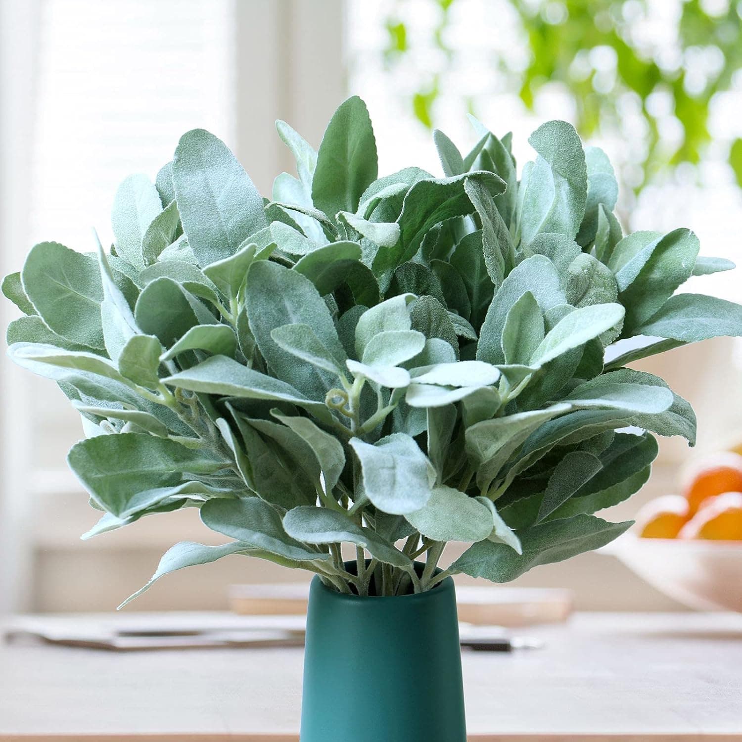 YXYQR Artificial Greenery Flocked Lambs Ear Spray Stems Green Leaves Plants for Home Vase Wedding Floral Arrangement Wreath DIY Craft (12 PCS, Green)