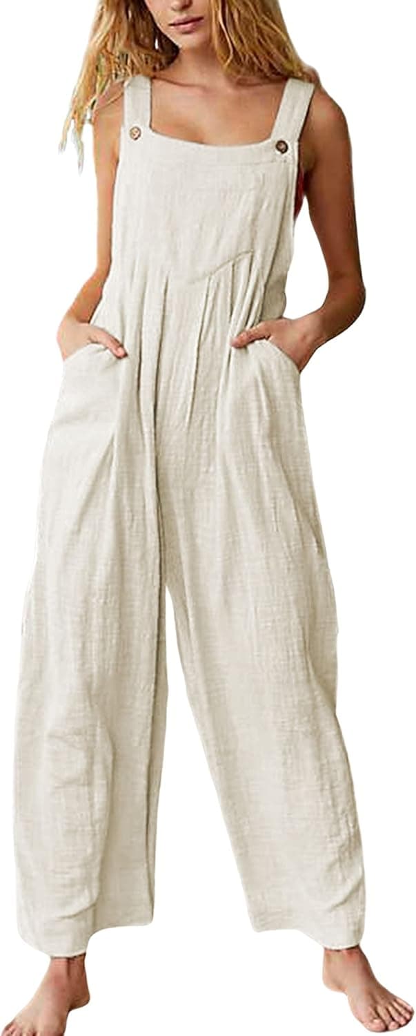Fiona Jolin Overalls Women Summer Boho Floral Loose Wide Leg Jumpsuits with Pockets Patchwork Bib Overalls