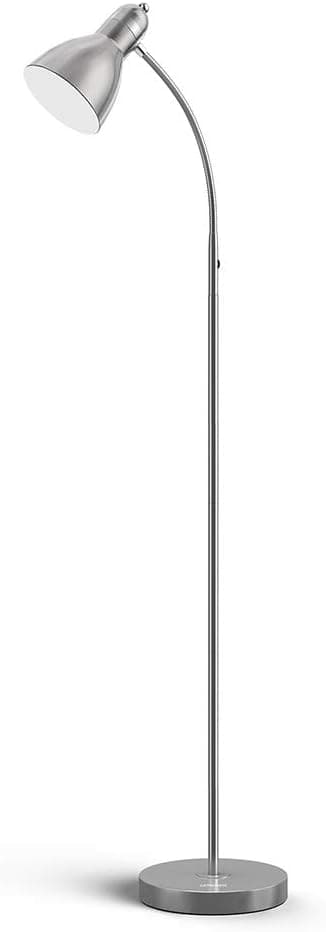 LEPOWER Metal Floor Lamp, Adjustable Goose Neck Standing Lamp with Heavy Metal Based, E26 Lamp Base, Torchiere Light for Living Room, Bedroom, Study Room and Office(Silver)