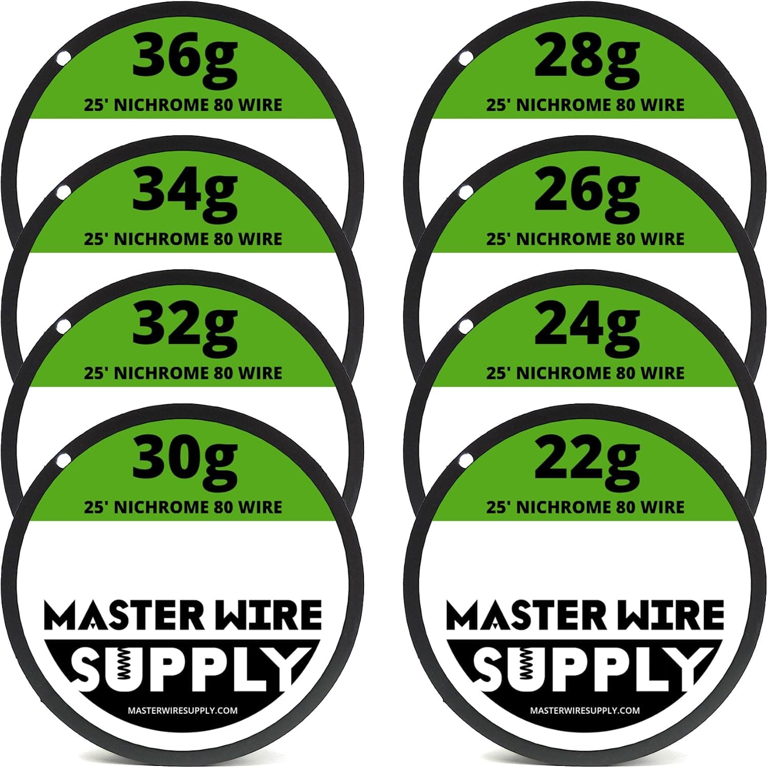 Nichrome 80 Wire Sample Pack 25' each 22,24,26,28,30,32,34,36 Gauge