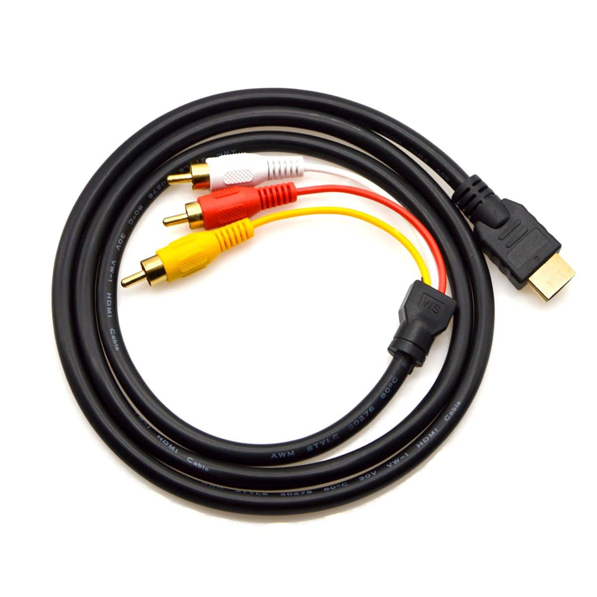 WETECH HDMI to RCA Cable, 5ft/1.5m HDMI Male to 3 RCA AV Composite Male M/M Connector Adapter Cable Cord for Video TV/ DVD Player- No Signal Conversion Function