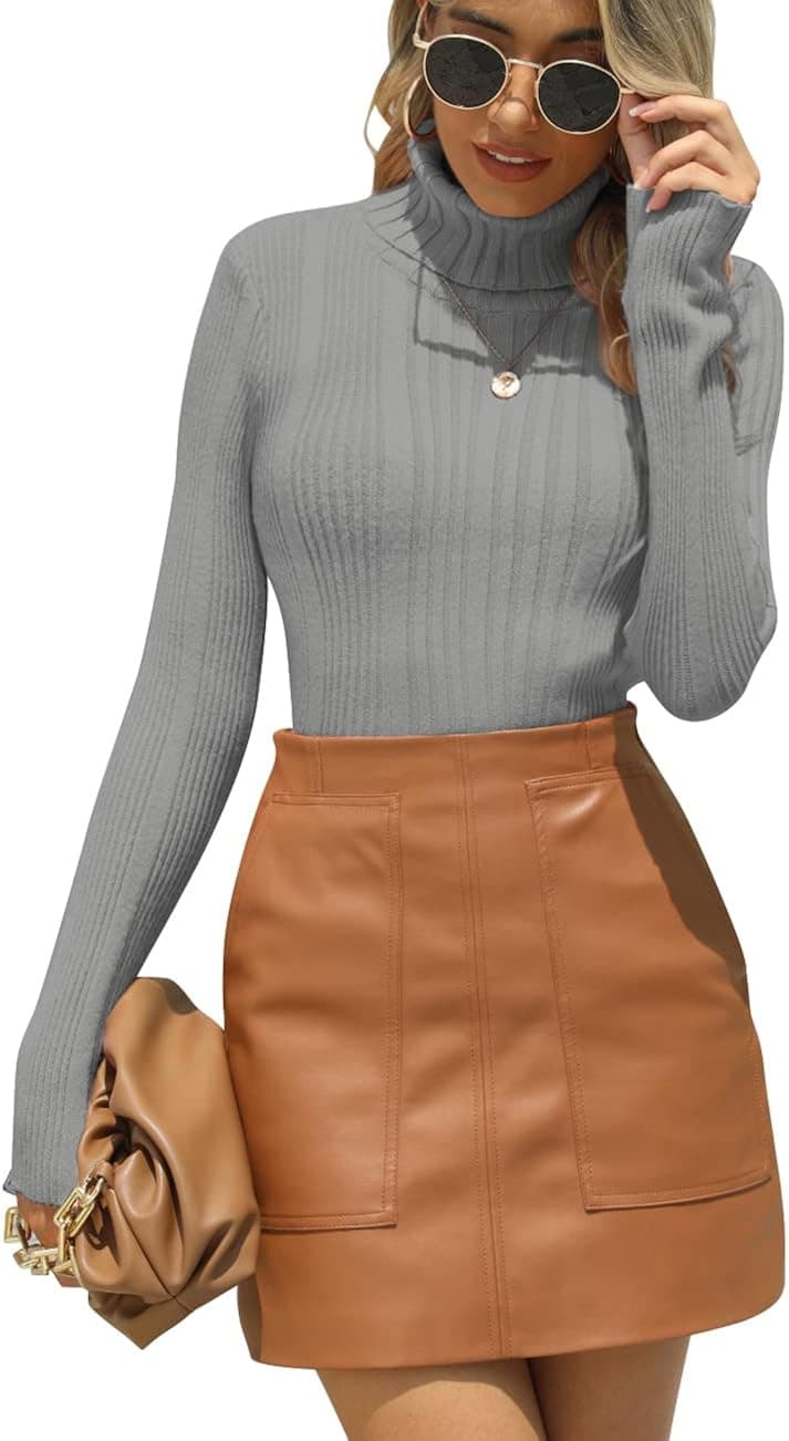 VOIDEM Turtleneck Women Cute Ribbed Knit Tunic Sweaters 2022 Trendy Slim Fit Fall Sweater