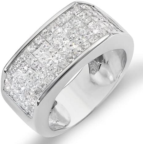 Dazzlingrock Collection 2.00 Carat (ctw) 18K Princess Diamond Invisible Set Men's Wedding Band Ring 2 CT, White Gold