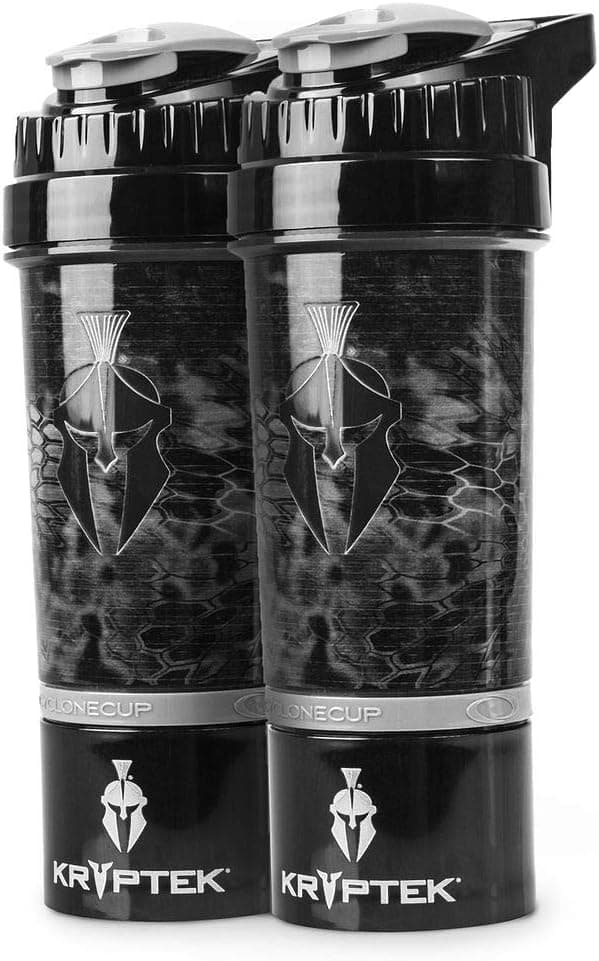 Kryptek Cyclone Cup Blender Shaker Bottle: 22 Ounce Shake Mixer Bottles for Protein Shakes and Nutrition Supplement Blending Bottle–2 Mixing Bottles with Powder Storage and Pill Storage (Neptune)