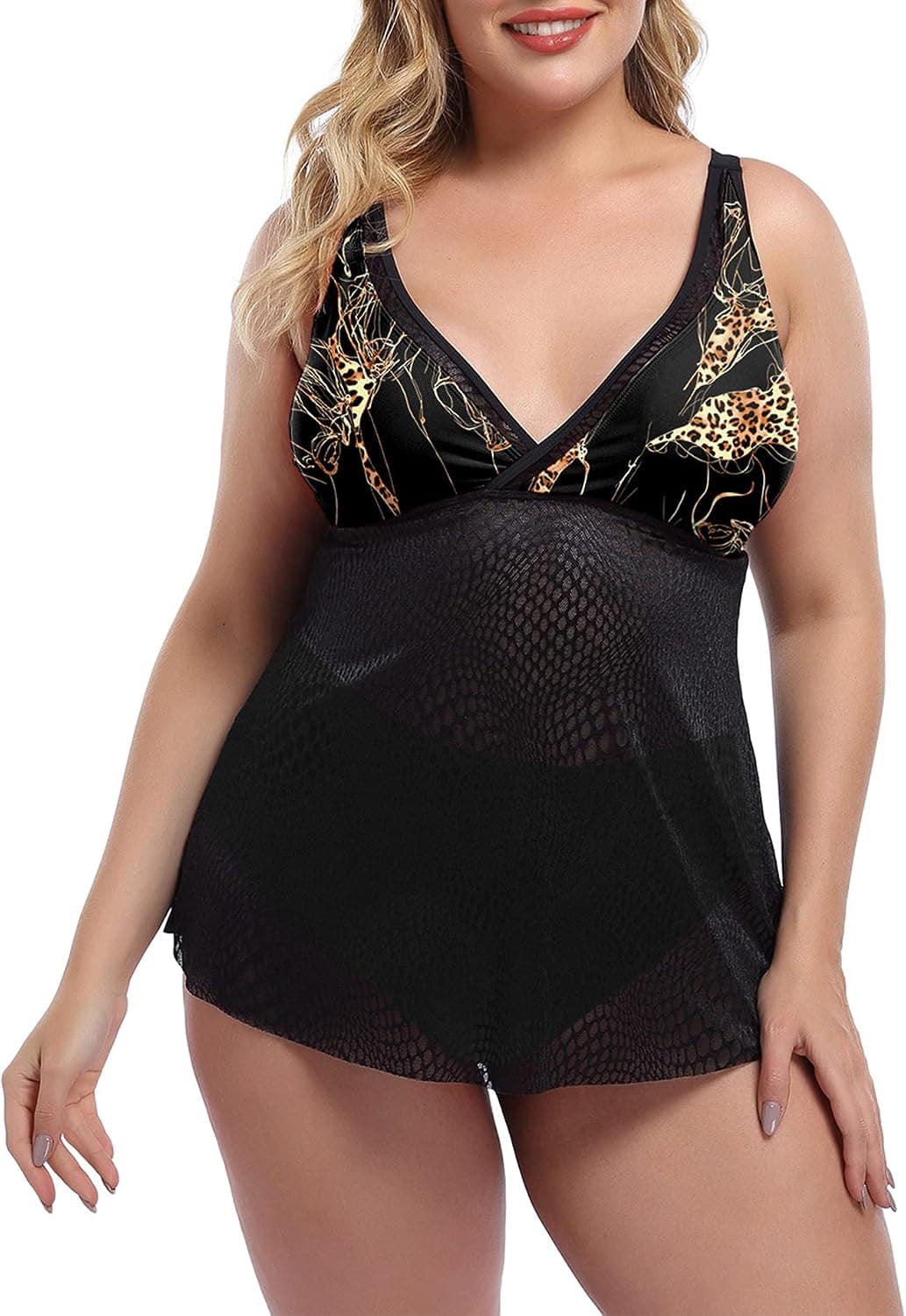 LALAGEN Womens Two Piece Straps Tankini Swimsuit Mesh Plus Size Bathing Suit