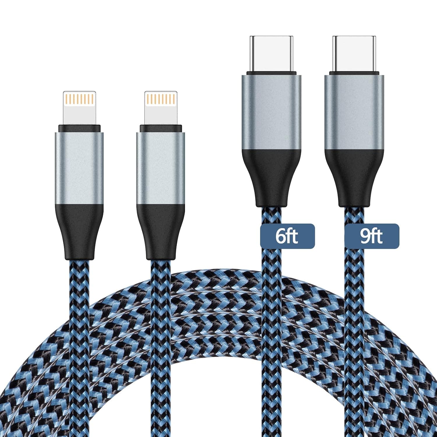 USB C to Lightning Cable, [Apple MFi Certified] 6FT+9FT 20W iPhone Fast Charger Sync Nylon Braided Type C Charging Cord Compatible with iPhone 13/13Mini/13ProMax/12/12Pro Max/11/11Pro/11Pro MAX/XS MAX