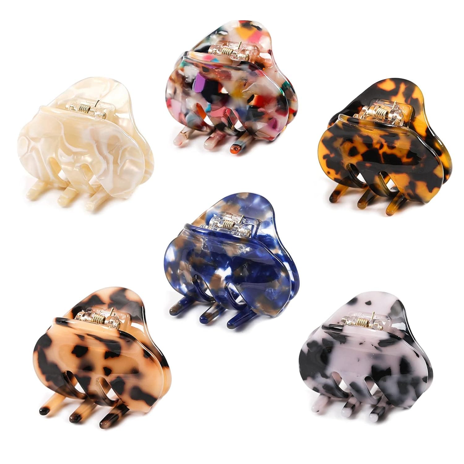 DEARPER 6 Pack Hair Claw Clips for Women, 2.2 inch Jaw Hair Claws Clip for Girls, Acrylic Strong Hold for Thin Medium Hair, French Design Barrettes Leopard Print Clip, Non Slip Stylish Small Hair Clips