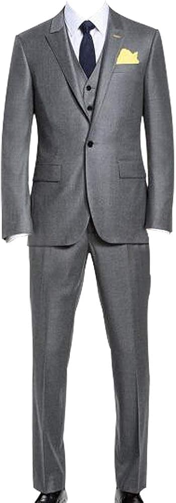 HBDesign Men's 3 Piece 1 Button Peak Lapel Slim Trim Fit Party Tux