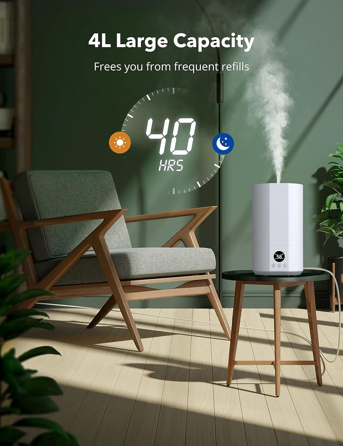 4L Top Fill Humidifiers for bedroom, 25dB Quiet Ultrasonic Cool Mist Humidifiers with Auto Mode Mist Level, Adjustable 12H Timer for large Living Room Office Desk (Off-White)