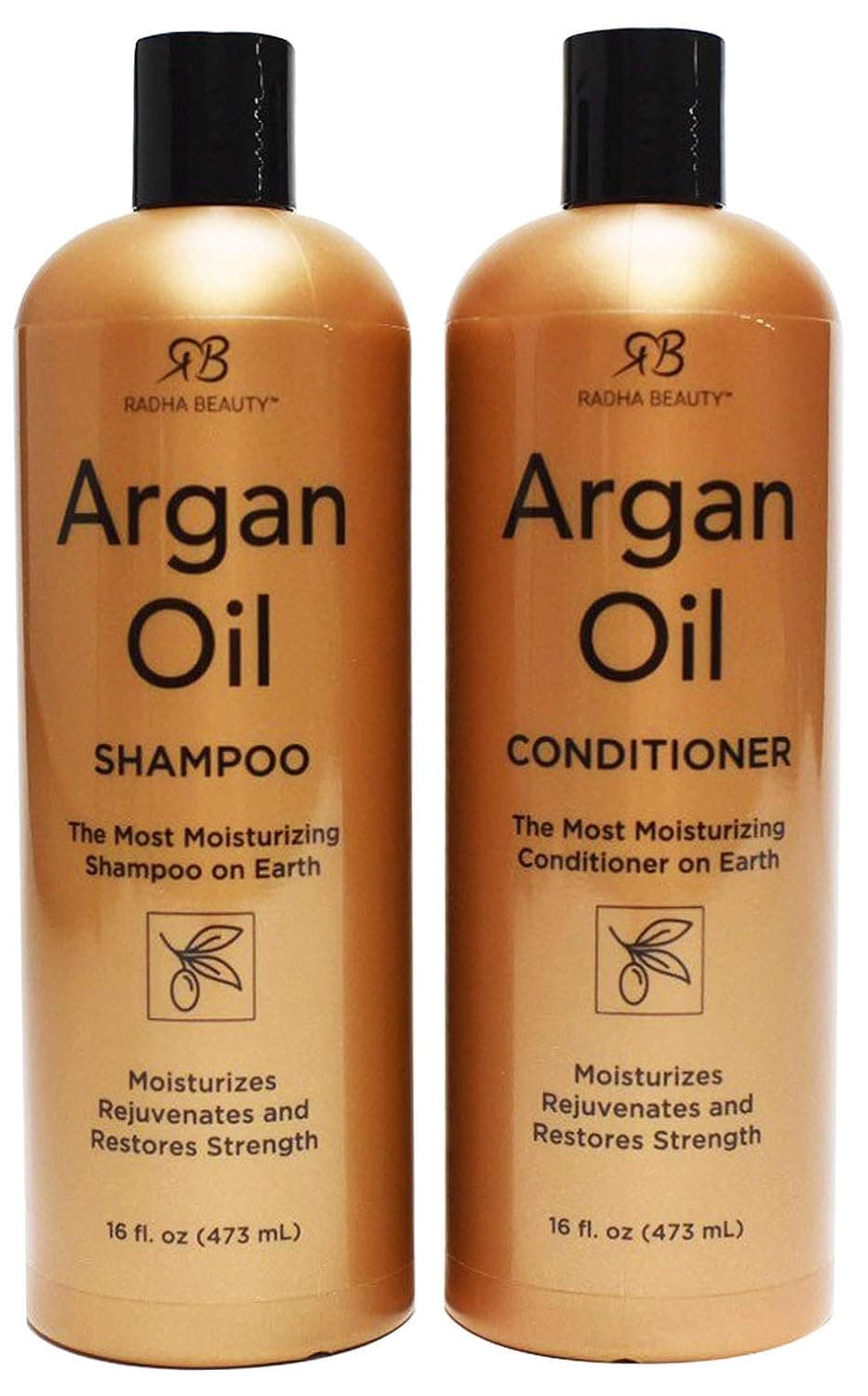 Radha Beauty Argan Oil Shampoo & Conditioner Set, 16 fl oz. for Daily Use, Moisture, and Hair Restoration - Sulfate Free for Men & Women