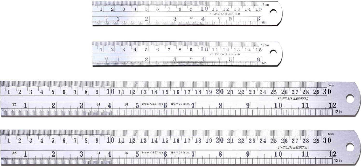 CXP Good Goods Stainless Steel Ruler Metal Ruler with Conversion Table on the back,6inch and 12inch Ruler Kit (2 sets)