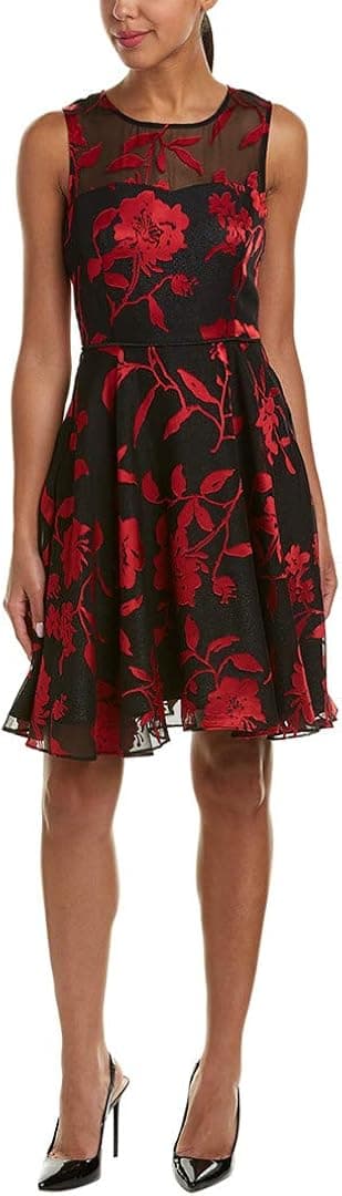 Tahari by Arthur S. Levine Women's One Size Sleeveless Floral with Beading On Waistline and Mesh Top