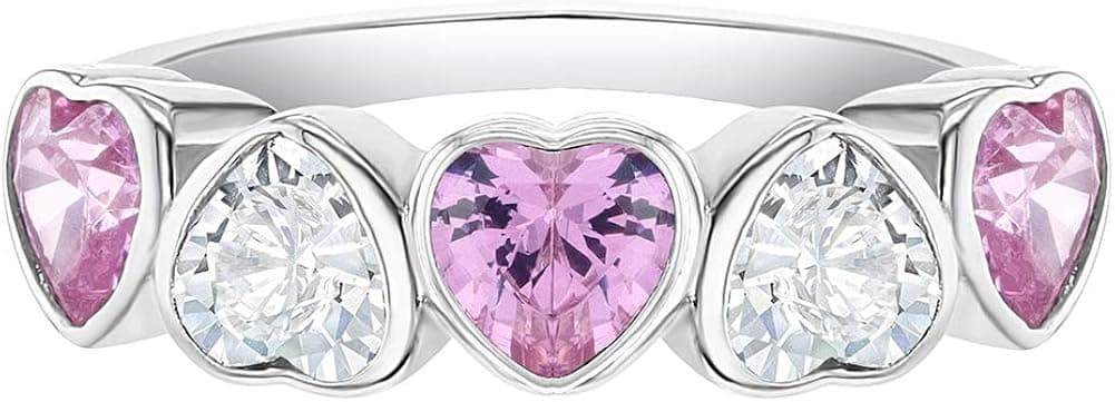 925 Sterling Silver Pink & Clear Hearts Cubic Zirconia Ring for Young Girls & Preteens - Cute Heart CZ Ring Band for Children's Daily Accessory - Fashionable Jewelries for Toddlers or Little Girls