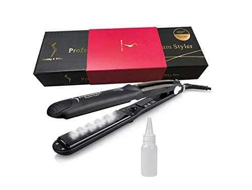 Professional Steam Ceramic Hair Straightener Flat Iron ,Hair Salon Steam Styler Ionic Steamer 3-in-1，Straightner Curler Flip-up | for Argan Oil Hair Treatment Vapor，250°F-450°F for Dry & Wet (Black)