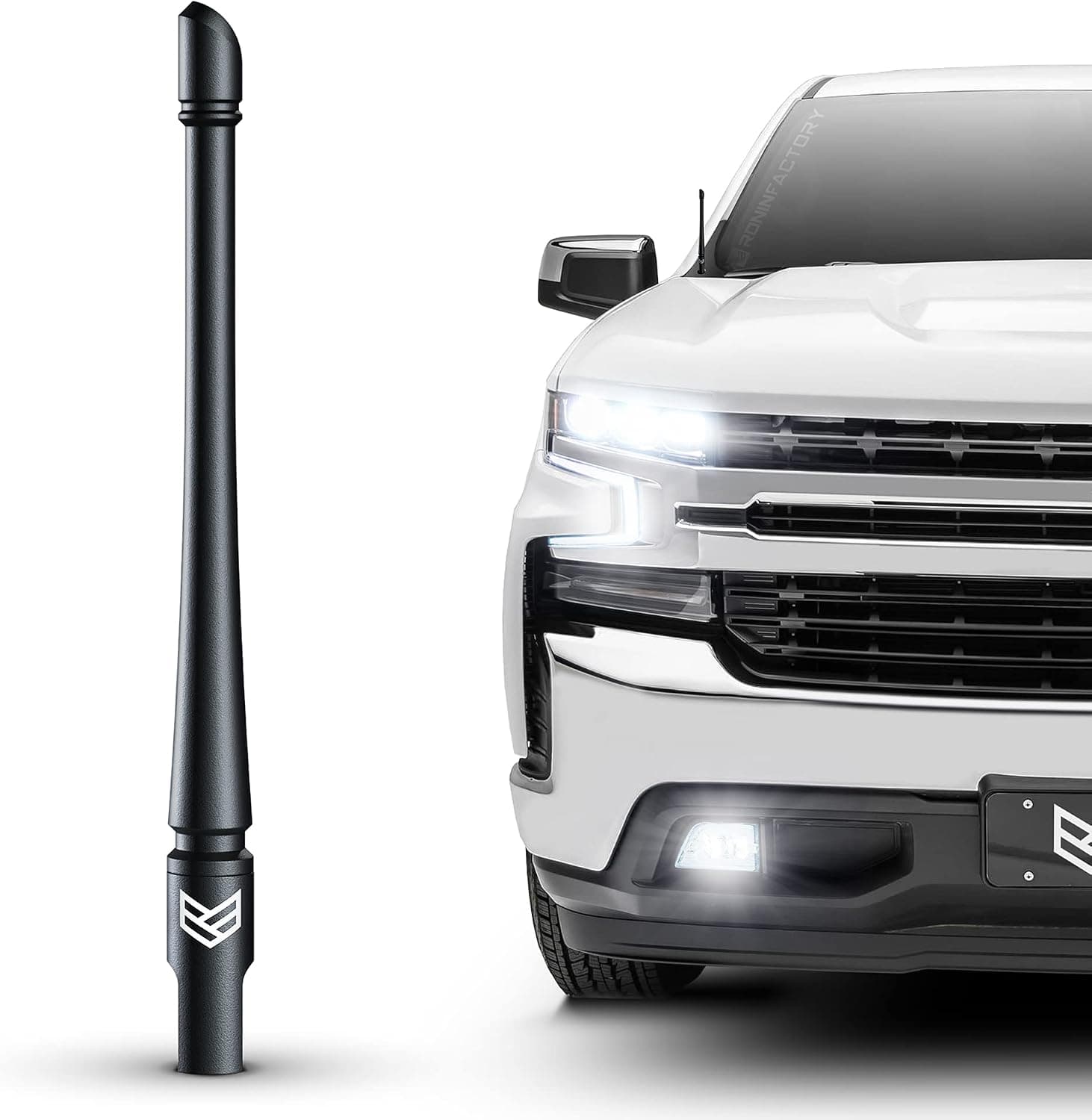RONIN FACTORY Truck Radio Antenna Accessory for Chevy Silverado & GMC Sierra Accessories (2014+) - Anti Theft - Carwash Safe - Short Replacement Antenna (8 Inch Flexible)