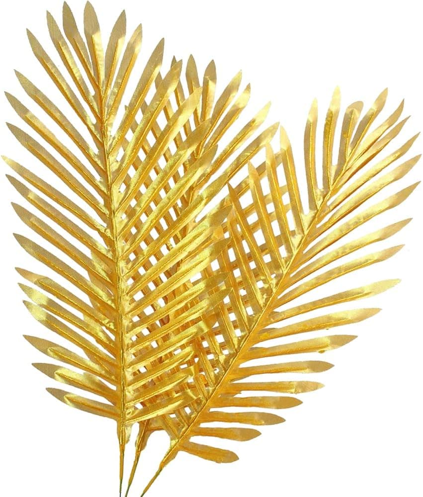 Golden Artificial Palm Leaves Plants Tropical Fake Leaves for Safari Decorations Supplies Jungle Party Desk Room Decoration Hawaiian Party