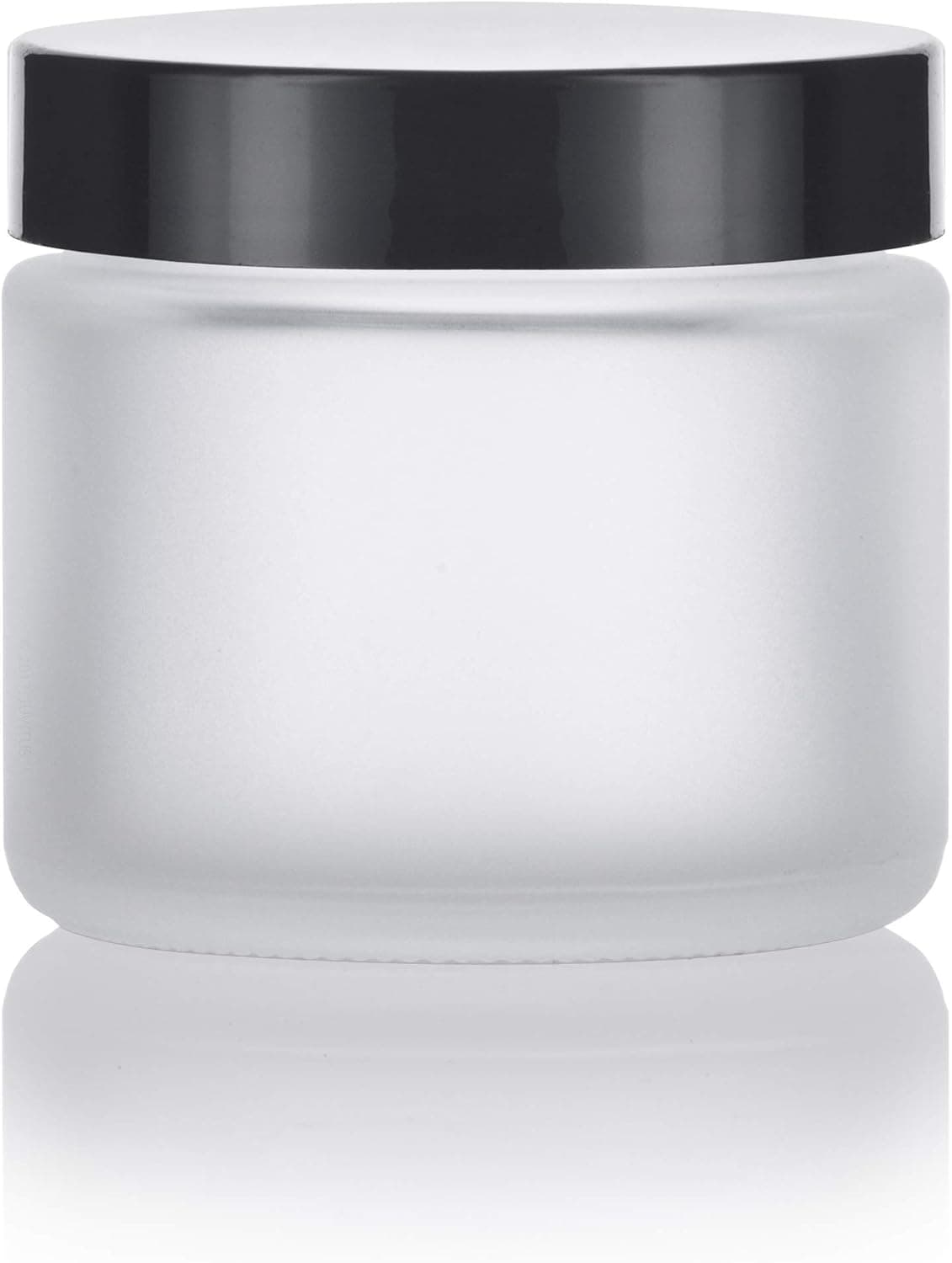 JUVITUS 2 oz Frosted Clear Glass Straight Sided Jars with Smooth Black Lids (6 Pack)
