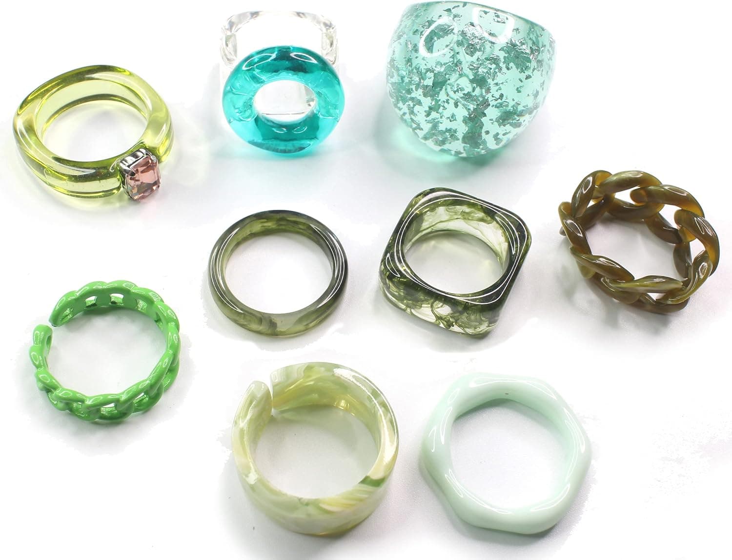 Little star shop Indie Collocation Totally Different From Other Brand Chunky Rings Colorful Trendy Smile Face Resin Aesthetic Acrylic Plastic Evil Eye Cute Candy Crystal for Women Teen Girls Rhinestone Gem Y2K Stacking Square Transparent Dark Brown Purple Blue Brown Beige Black White Rings Jewelry