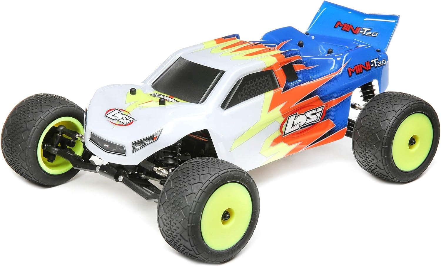 Losi 1/18 Mini-T 2.0 2 Wheel Drive Stadium RC Truck Brushed Ready to Run Battery Receiver Charger and Transmitter Included Blue/White LOS01015T2
