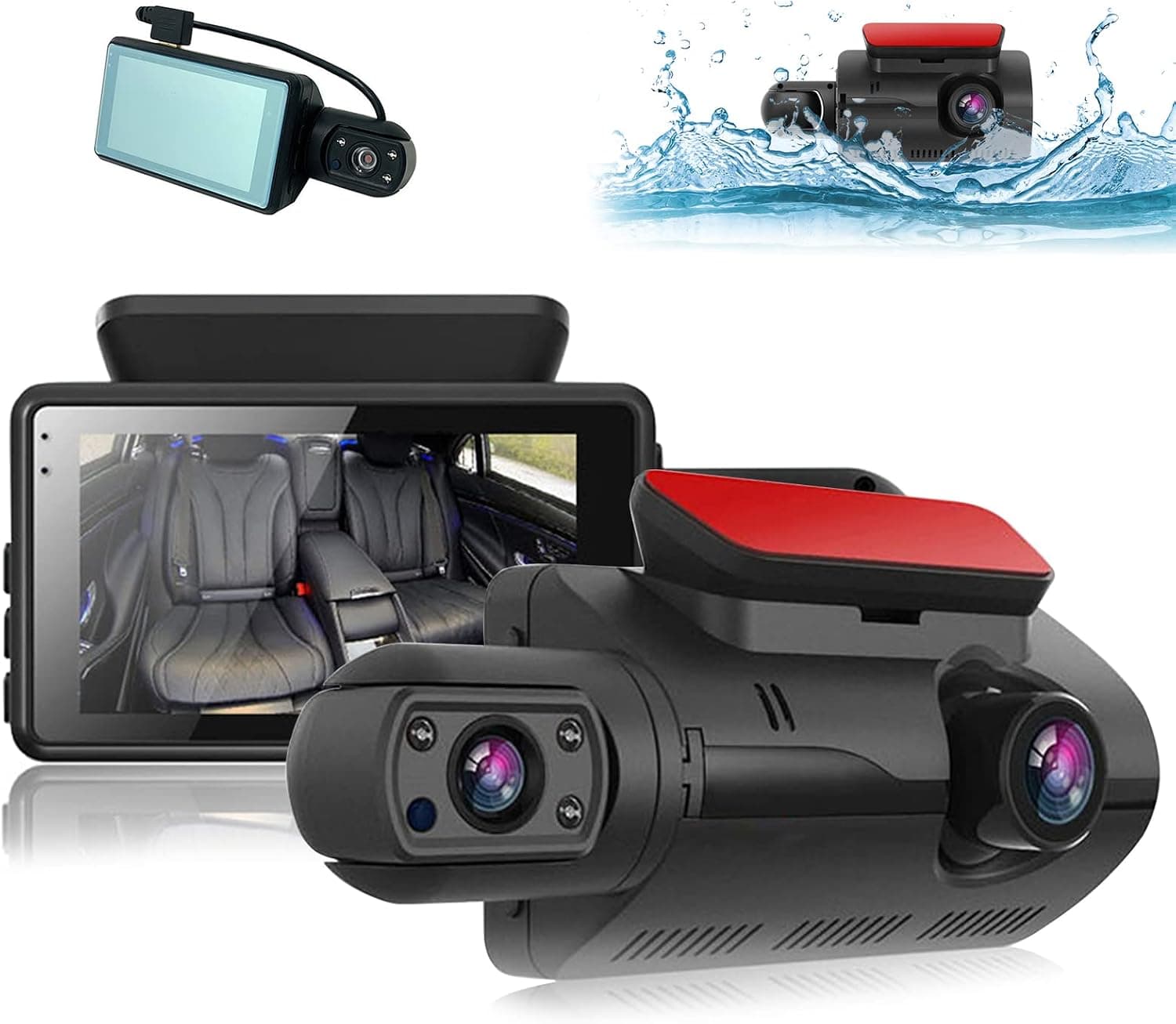Dash Cam Front and Inside 1080P Dual Dash Camera for Cars 3 Inch Full HD 110° Wide Angle Car Dashboard Camera w/Infrared Night Vision, G-Sensor, Parking Monitor, Loop Recording, Motion Detection