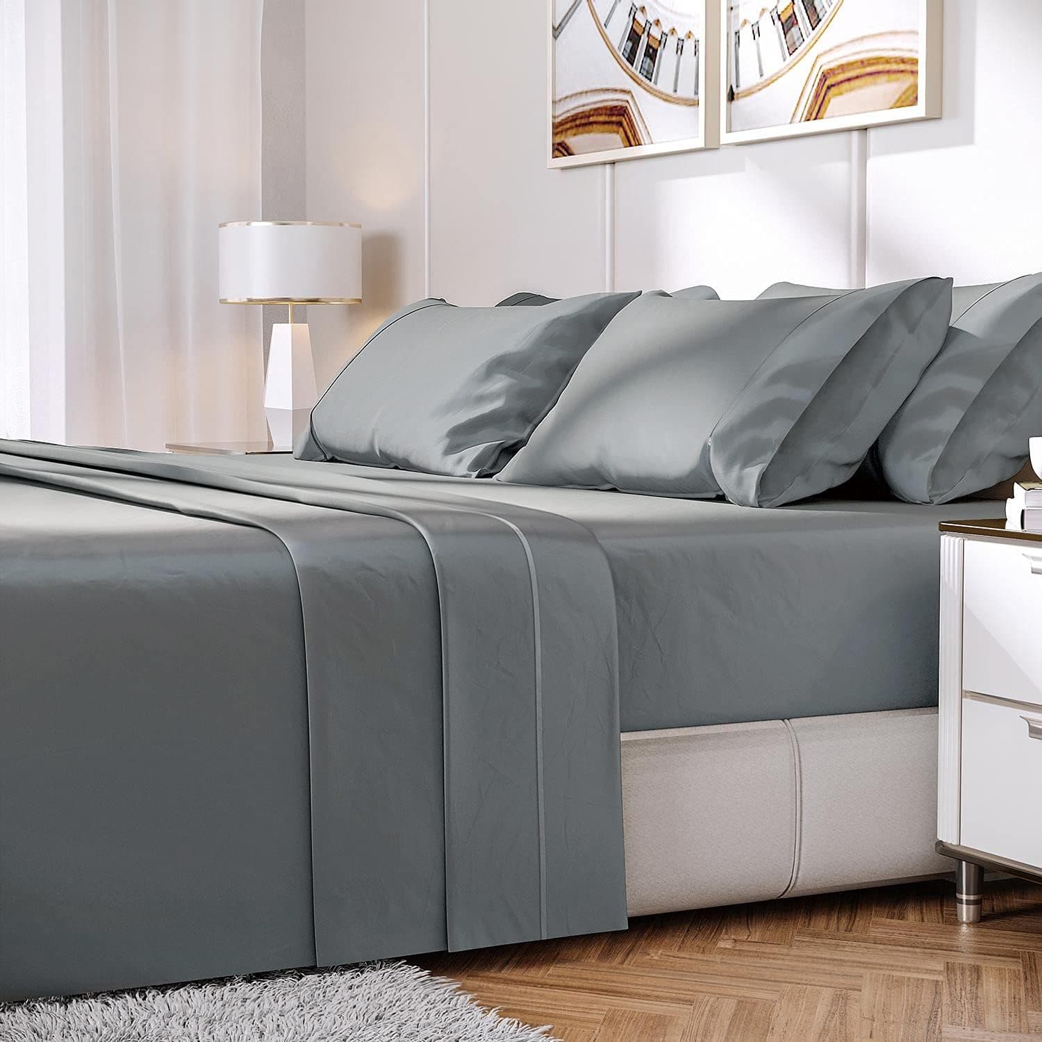 MOFANG FAMILY Queen Size Sheets Set, 6 PC Hotel Luxury Extra Soft Microfiber 1800 Thread Count Premium Bed Sheets, Deep Pockets, Hypoallergenic, Wrinkle & Fade & Stain Resistant Cooling Bedding Sheets
