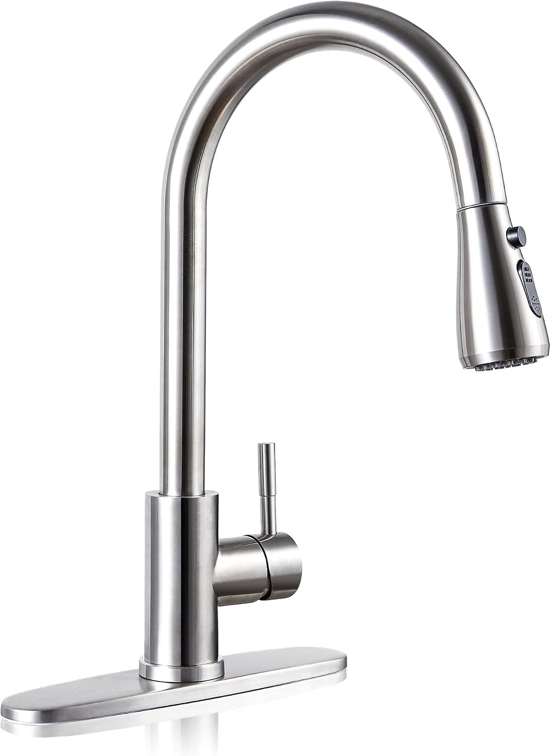 YEEYIN Kitchen Sink Faucets with Pull Down Sprayer, Commercial Modern Single Handle RV Stainless Steel Kitchen Water Faucet with Deck Plate (Brushed Nickel)