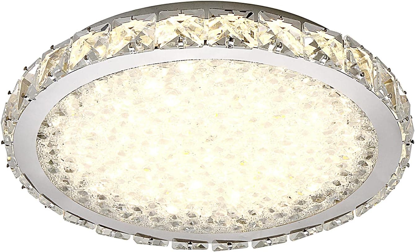 Crystal Ceiling Light Fixture Dimmable Led Flush Mount Ceiling Light Crystal Modern Close to Ceiling Light, 12" Round Crystal Light Fixture for Kitchen Bedroom Closet Hallway Bathroom, 2800K-6300K