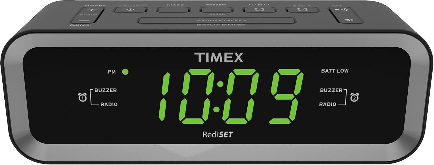Timex T236BQX FM Dual Alarm Clock Radio with USB Mobile Device Charge Port, Black